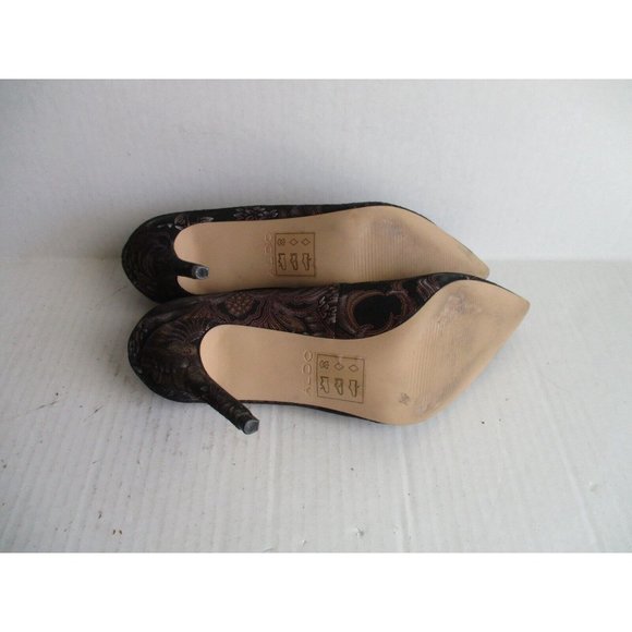 *ALDO Black Fabric Pumps Art Deco Gold Silver Design Pointed Toe Heels - Picture 6 of 7